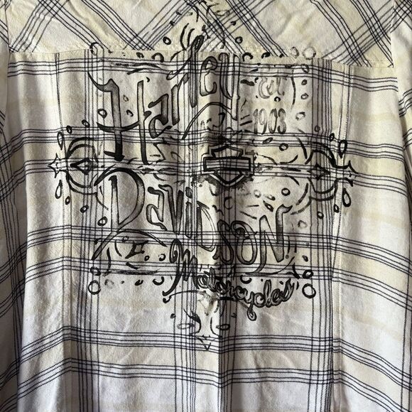 Harley-Davidson Relaxed Fit Long Sleeve Plaid Shirt White Women's L - Picture 6 of 7